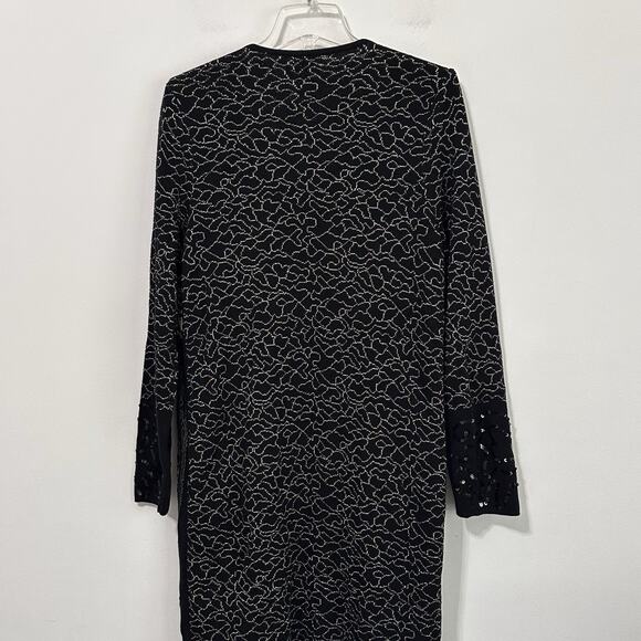 Chicos Sequin Open Front Jacket M Cardigan Black Gold Party Cocktail Knit Bling - Picture 8 of 10